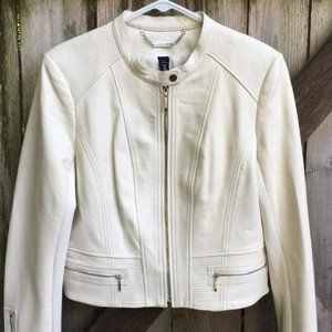 Stylish statement piece- White House Black Market White Leather Moto Jacket- L